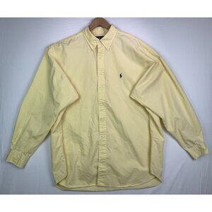 VTG Polo Ralph Lauren Long Sleeve Button Up Yellow Navy Pony Blake 2 Ply Sz‎ XXL